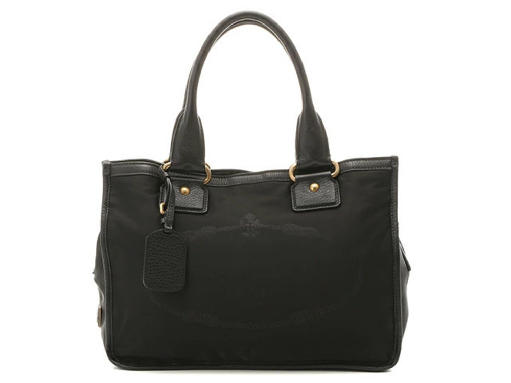 Prada Tote Tessuto Saffiano Bag Black Leather